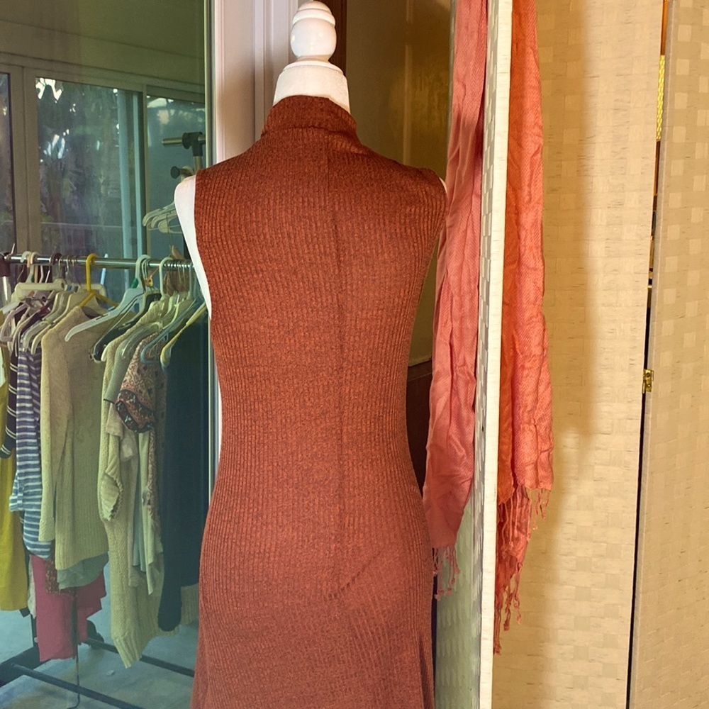 FOREVER 21 RIBBED SLEEVELESS MOCK TURTLENECK MINI DRESS ORANGE Sz S - Picture 7 of 11